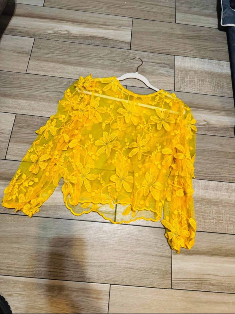 Bright Yellow Floral Lace Women’s Top